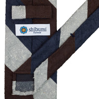 Striped Shantung Silk Tie - Navy / Brown / White