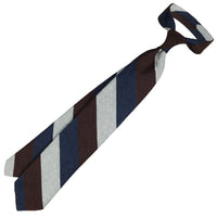 Striped Shantung Silk Tie - Navy / Brown / White