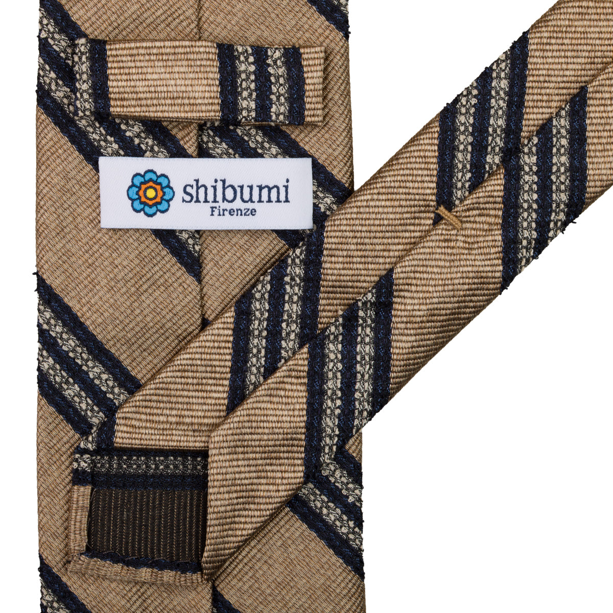 Striped Shantung / Repp Silk / Cotton Tie - Beige Mottled