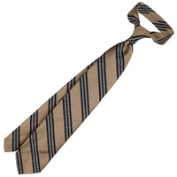 Striped Shantung / Repp Silk / Cotton Tie - Beige Mottled