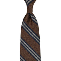 Striped Shantung / Repp Silk / Cotton Tie - Brown Mottled