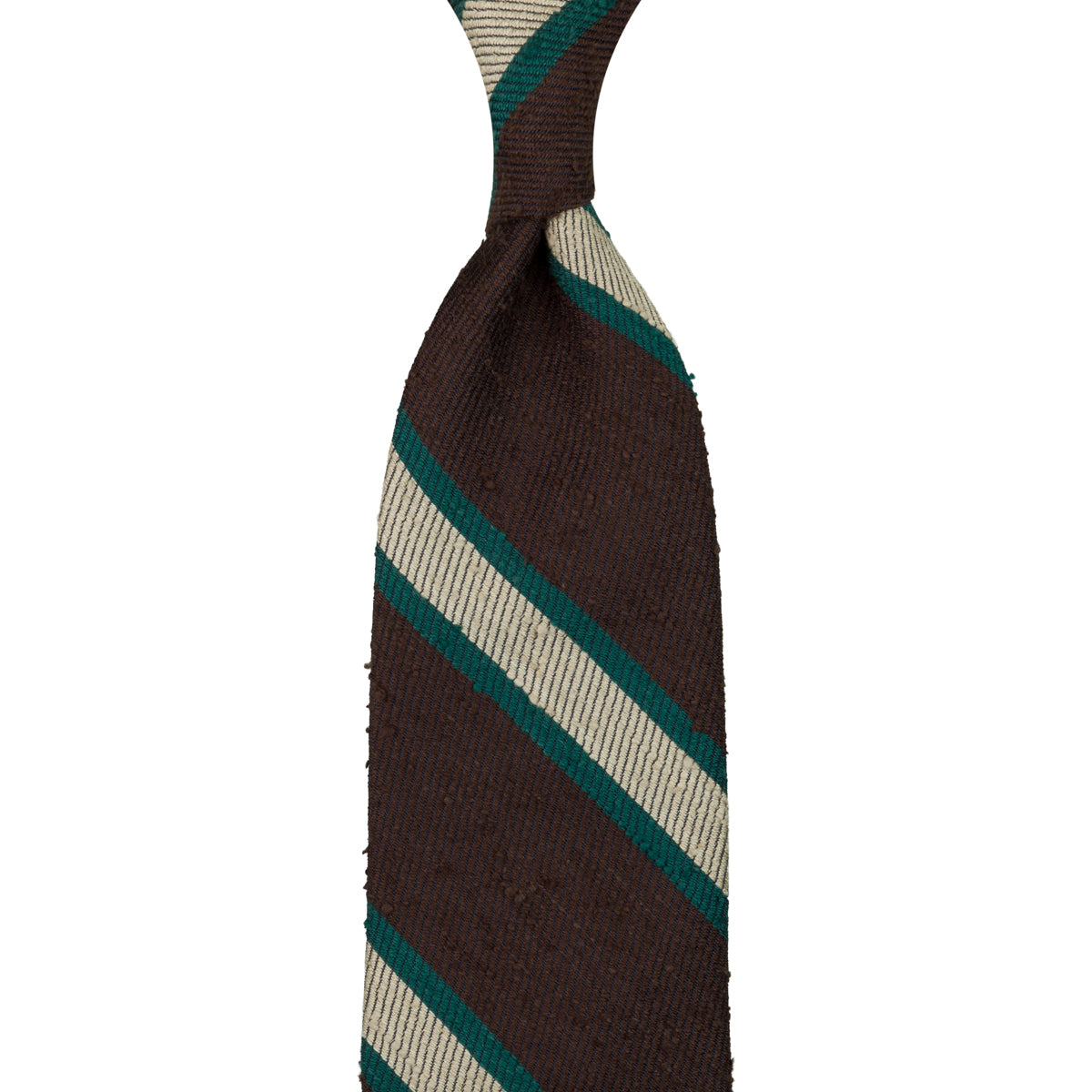 Striped Shantung Silk Tie - Brown / Forest / Beige