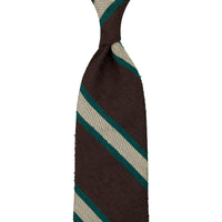 Striped Shantung Silk Tie - Brown / Forest / Beige