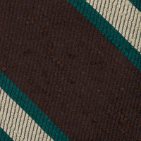Striped Shantung Silk Tie - Brown / Forest / Beige