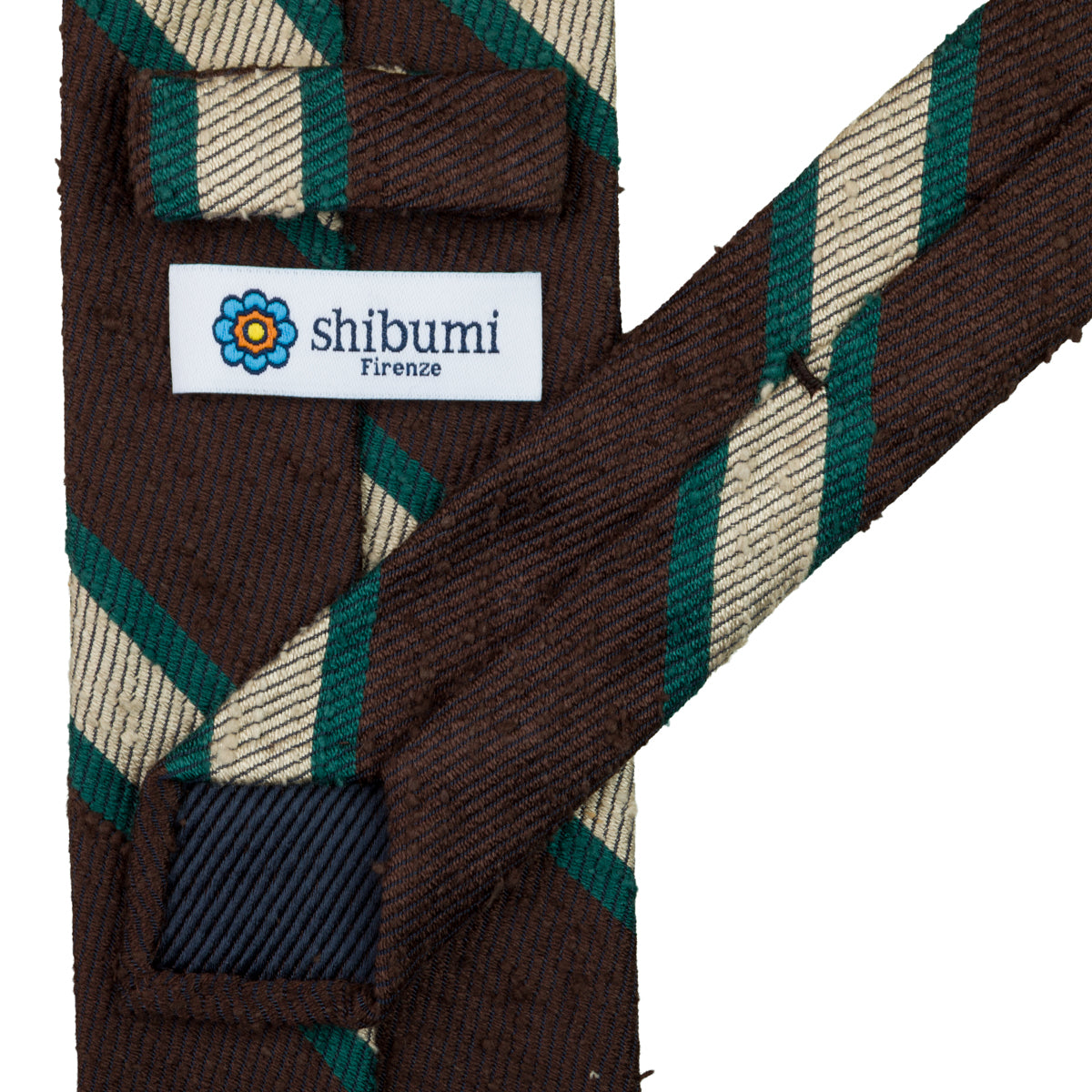 Striped Shantung Silk Tie - Brown / Forest / Beige