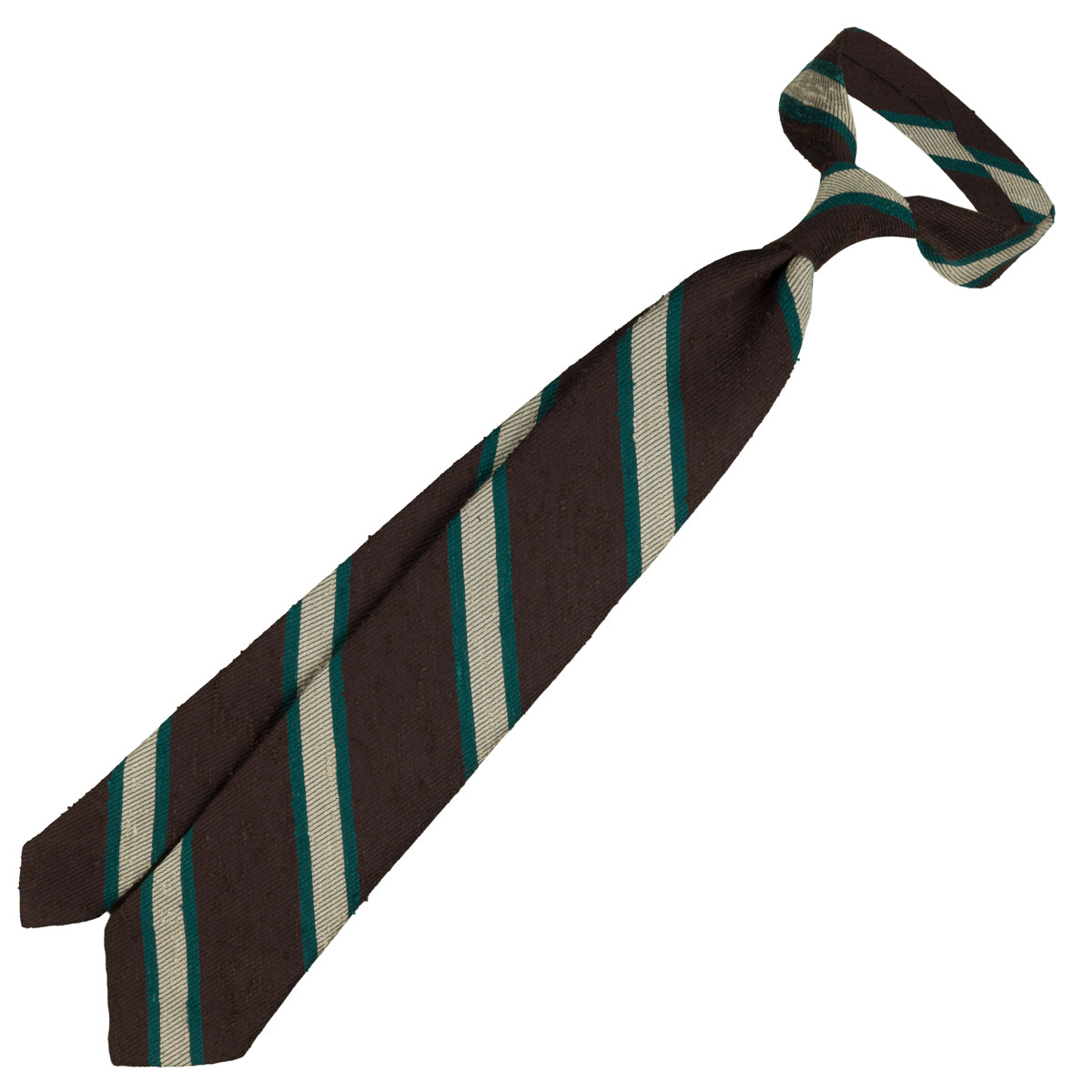 Striped Shantung Silk Tie - Brown / Forest / Beige