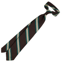 Striped Shantung Silk Tie - Brown / Forest / Beige