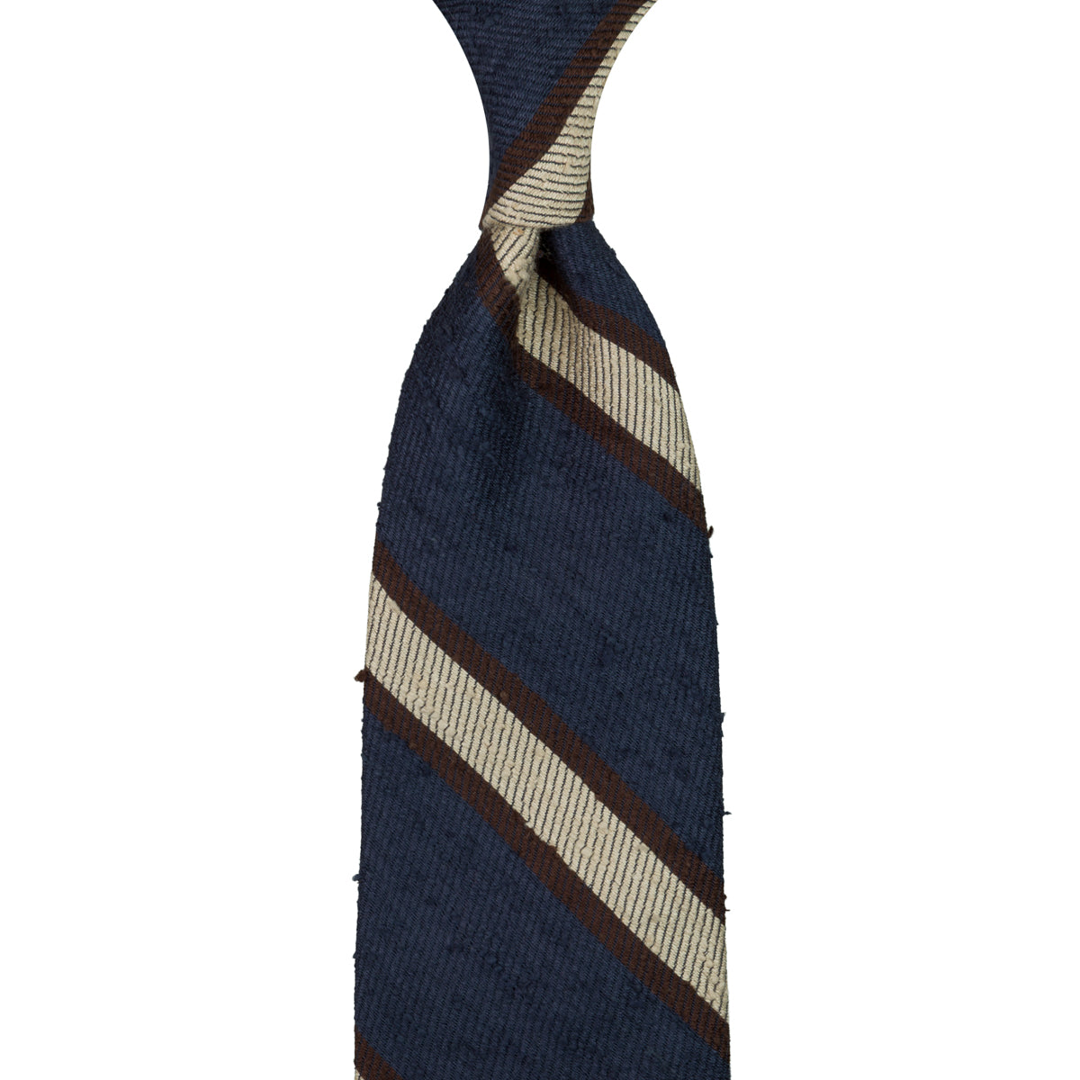 Striped Shantung Silk Tie - Navy / Brown / Beige