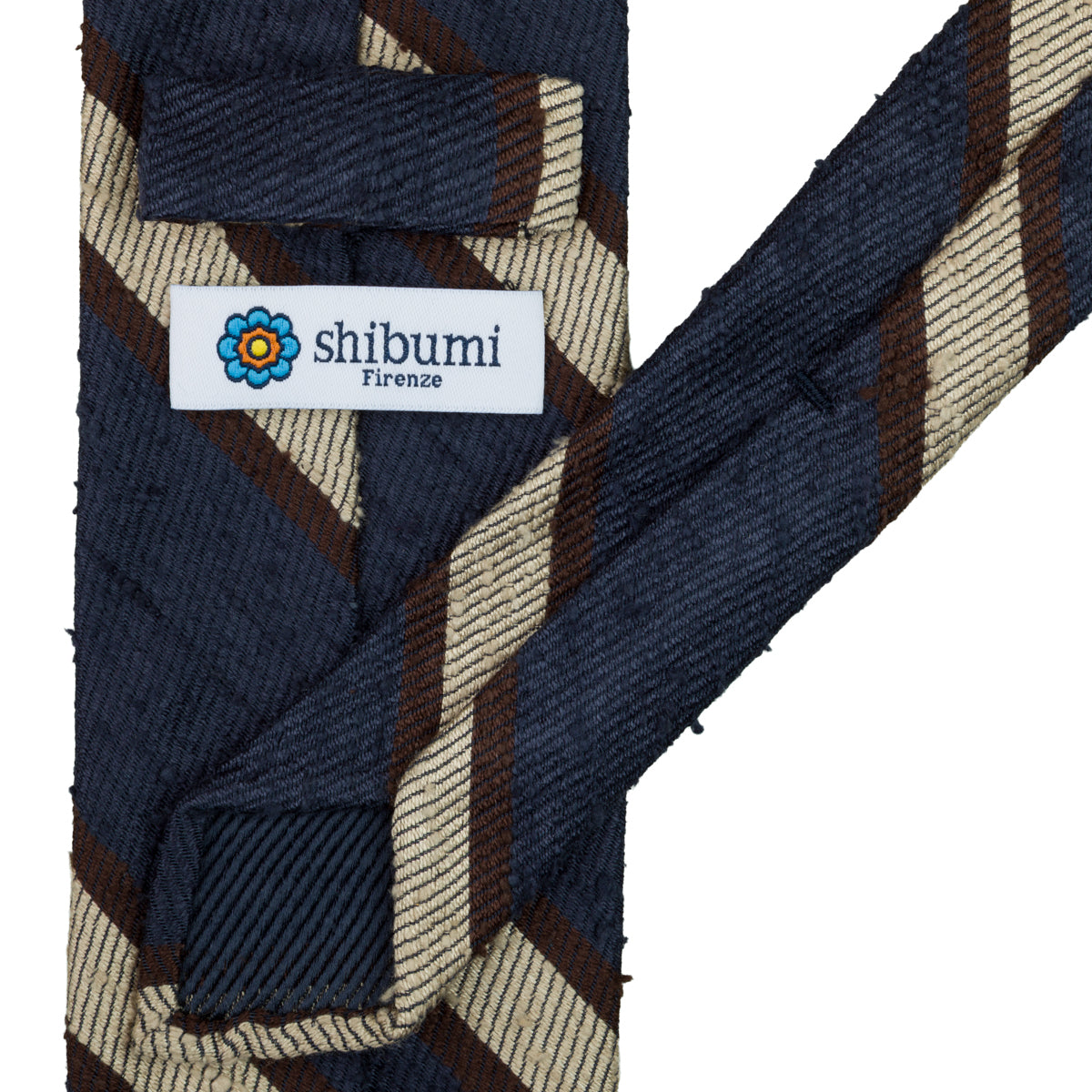 Striped Shantung Silk Tie - Navy / Brown / Beige