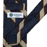 Striped Shantung Silk Tie - Navy / Brown / Beige