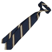 Striped Shantung Silk Tie - Navy / Brown / Beige