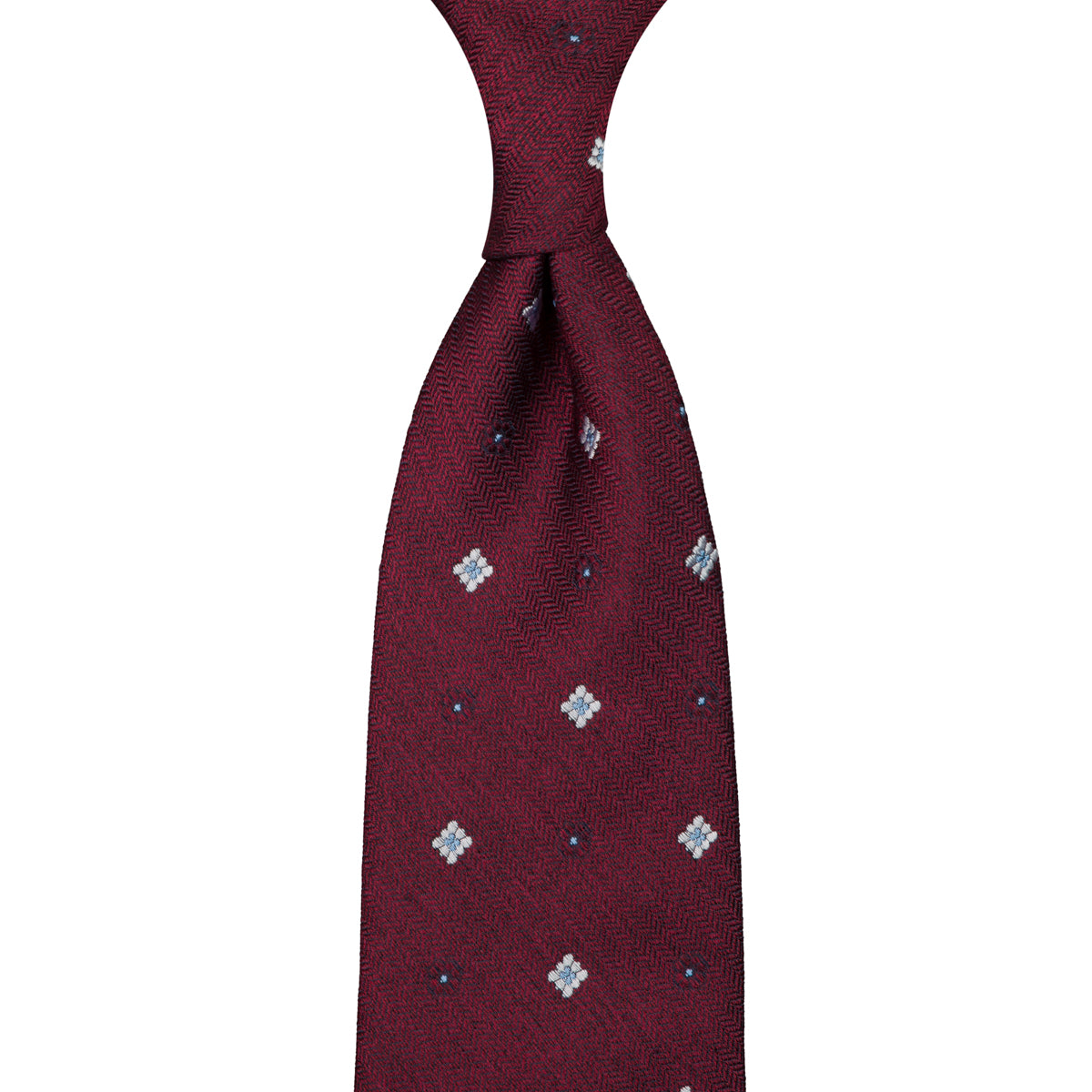 Floral Herringbone Jacquard Silk Tie - Burgundy