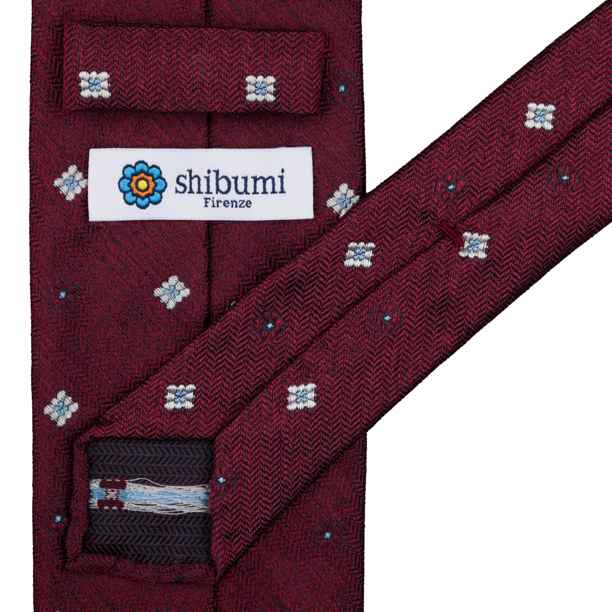 Floral Herringbone Jacquard Silk Tie - Burgundy