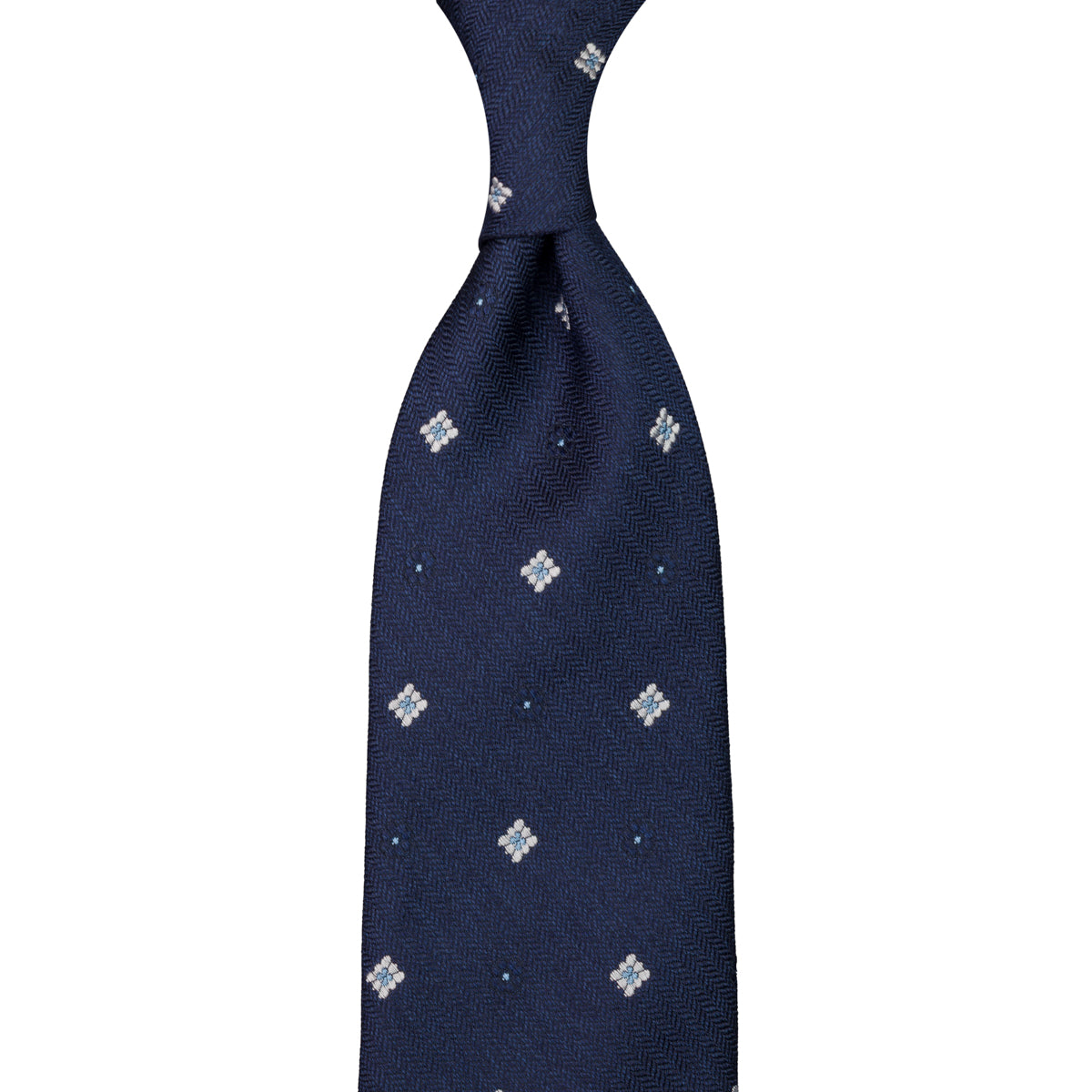 Floral Herringbone Jacquard Silk Tie - Navy