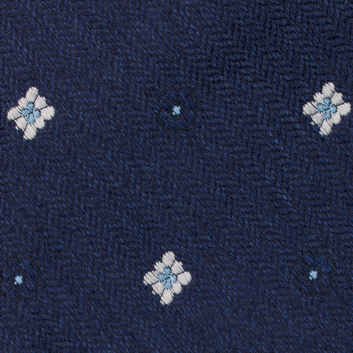 Floral Herringbone Jacquard Silk Tie - Navy