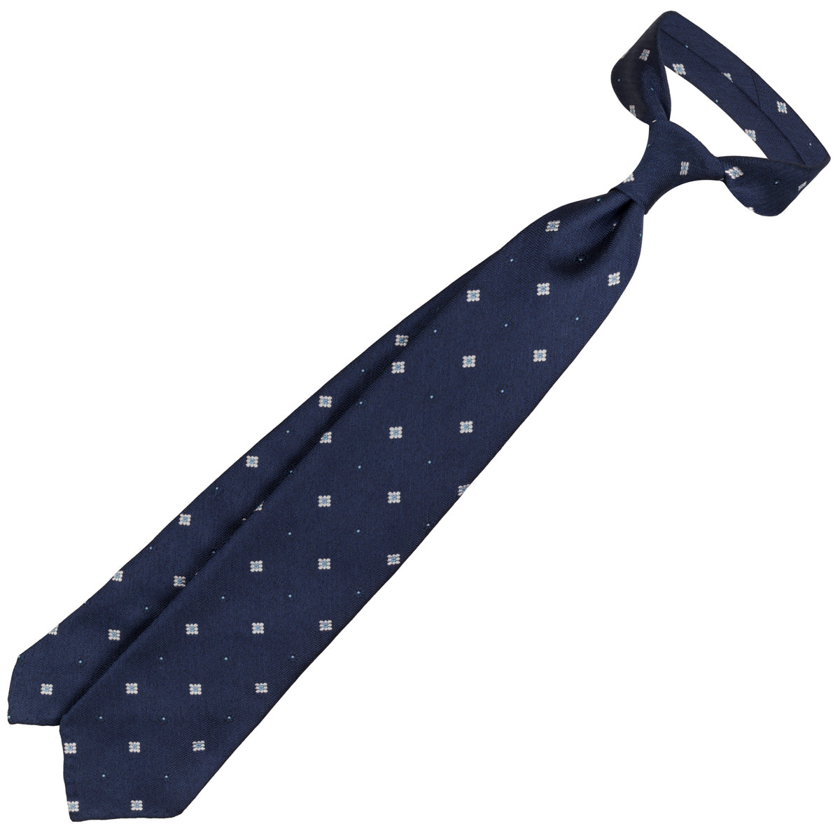 Floral Herringbone Jacquard Silk Tie - Navy