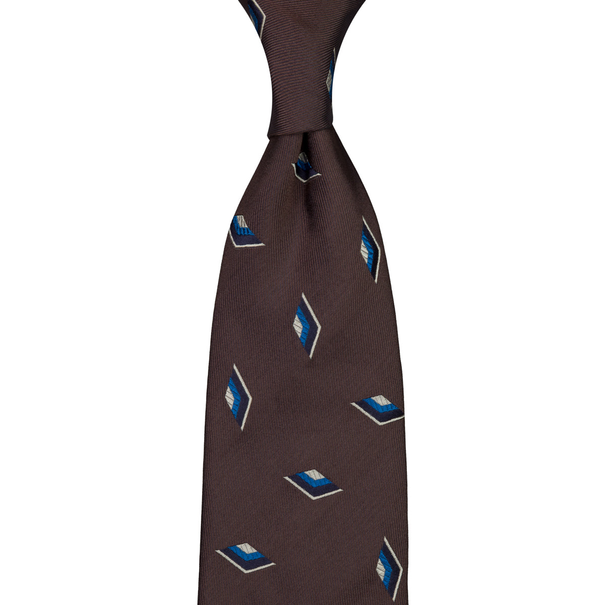 Geometrical Jacquard Silk Tie - Chocolate - Hand-Rolled