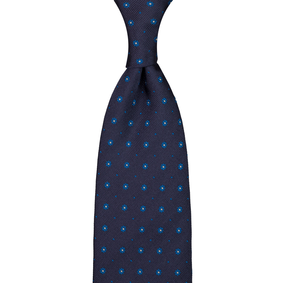 Floral Jacquard Silk Tie - Navy - Hand-Rolled