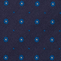 Floral Jacquard Silk Tie - Navy - Hand-Rolled