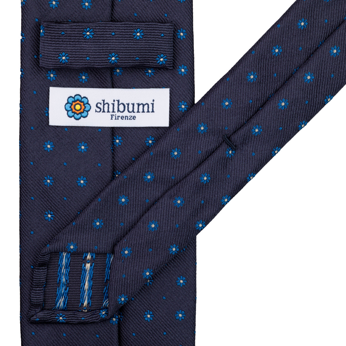 Floral Jacquard Silk Tie - Navy - Hand-Rolled
