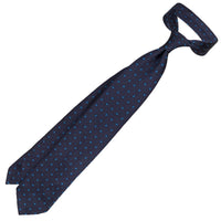 Floral Jacquard Silk Tie - Navy - Hand-Rolled