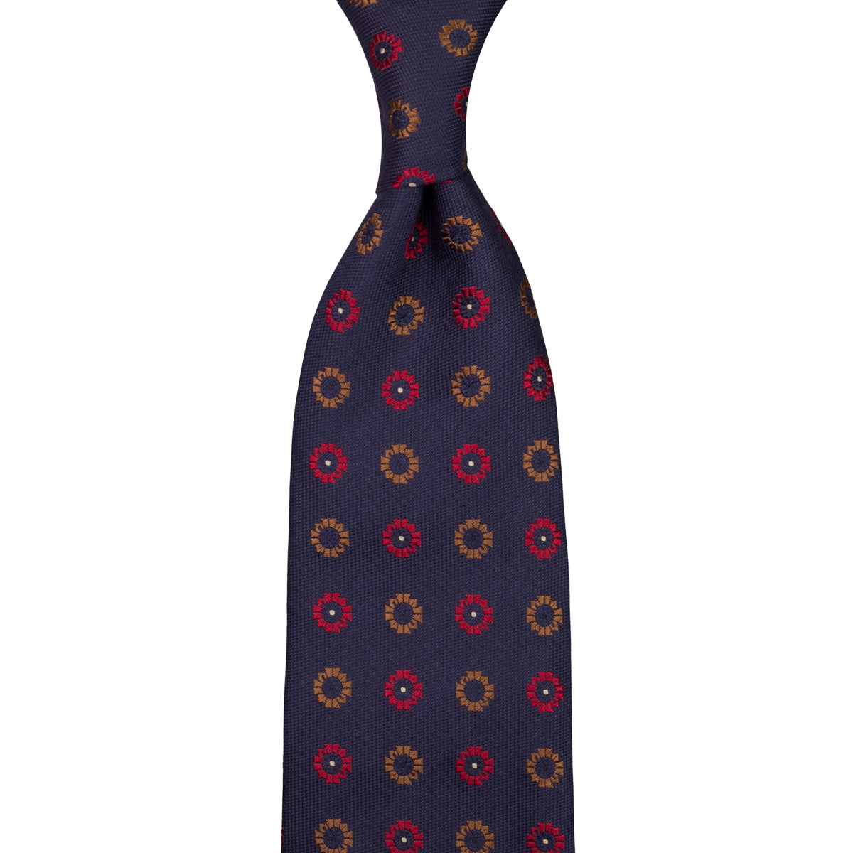 Floral Jacquard Silk Tie - Navy - Hand-Rolled