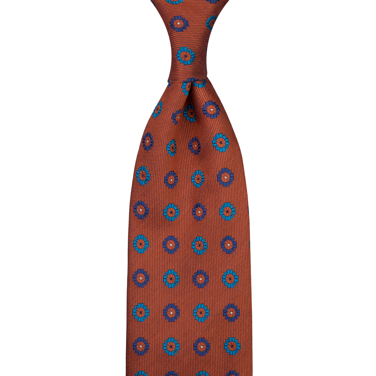 Floral Jacquard Silk Tie - Rust - Hand-Rolled