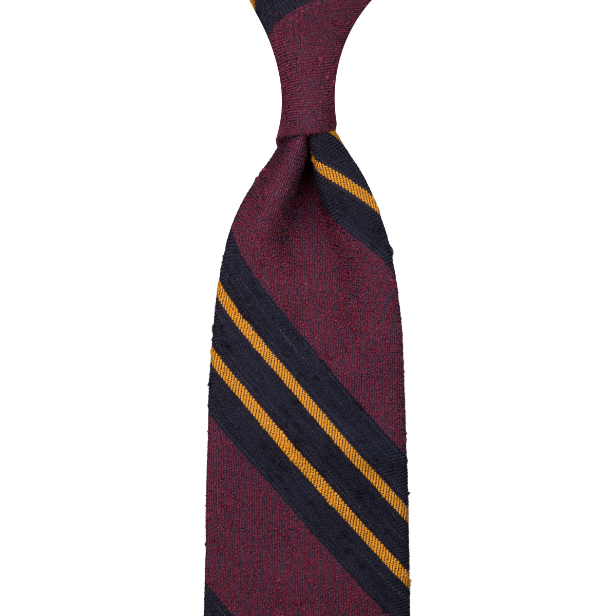 Striped Soft Shantung Silk Tie - Burgundy / Navy / Yellow