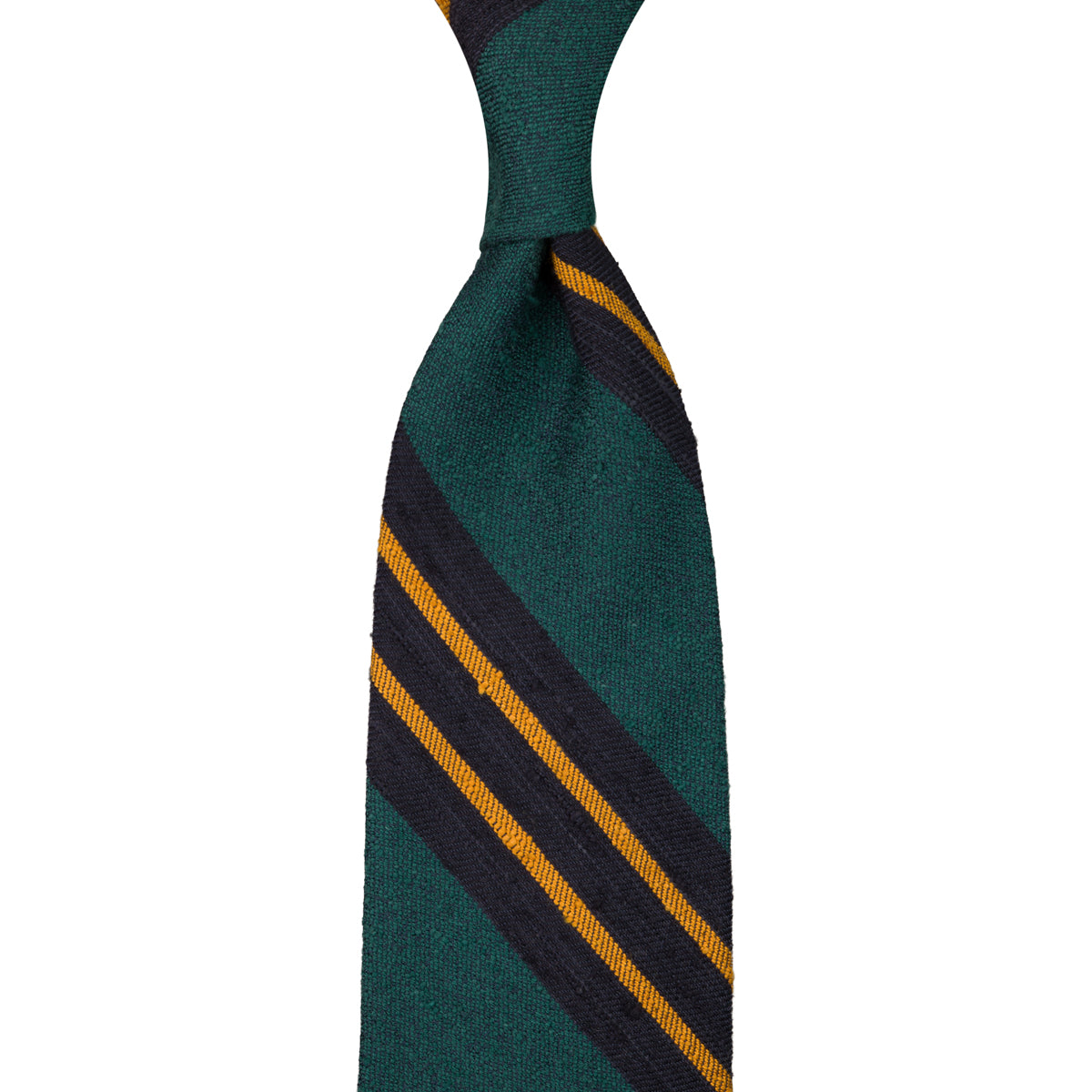 Striped Soft Shantung Silk Tie - Forest / Navy / Yellow