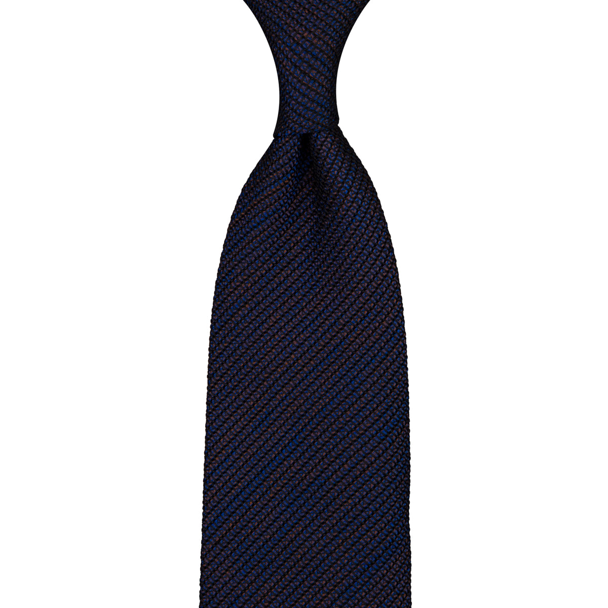 Kuska Handwoven Fina Grenadine Silk Tie  - Navy / Brown Mottled