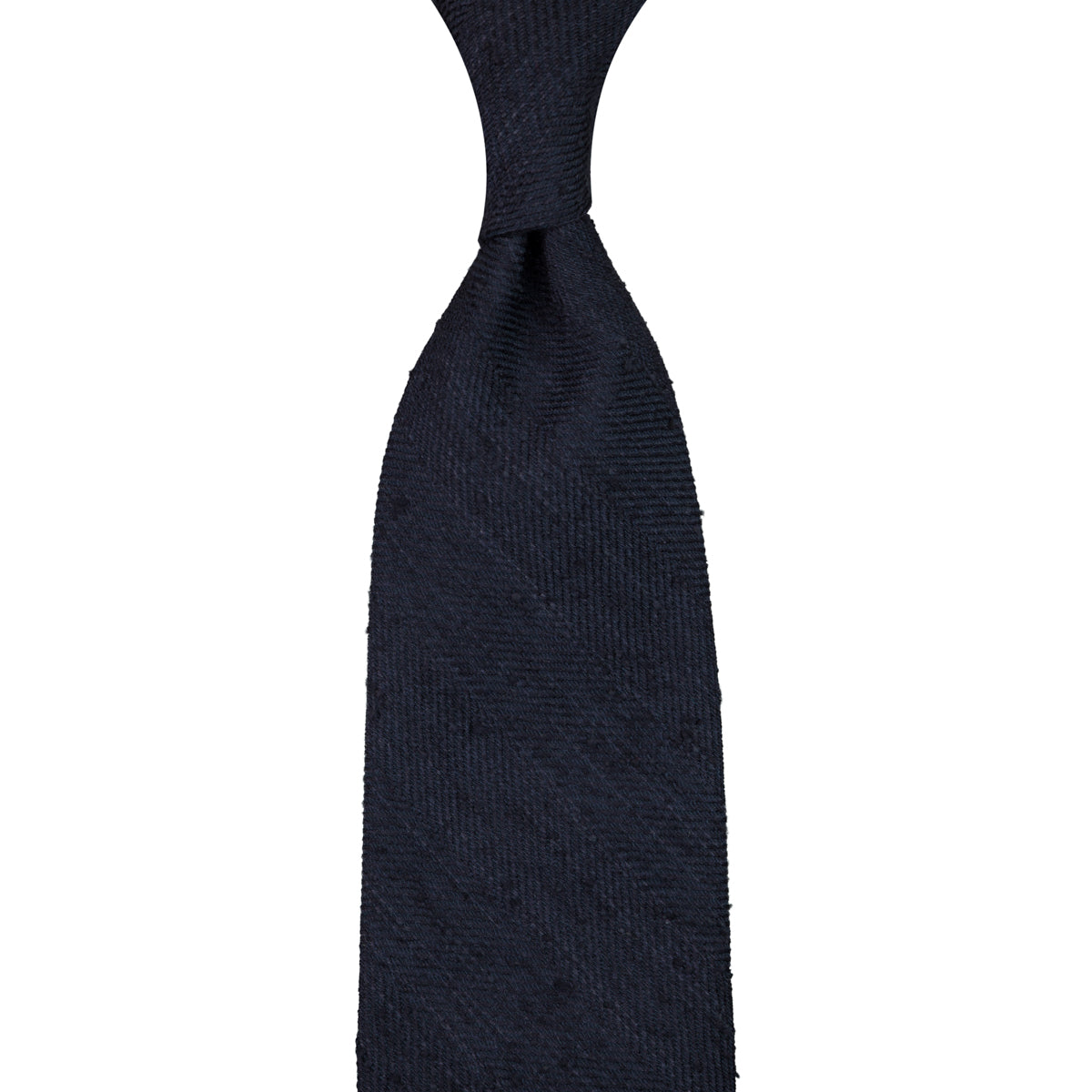 Big Herringbone Shantung Silk Tie - Navy