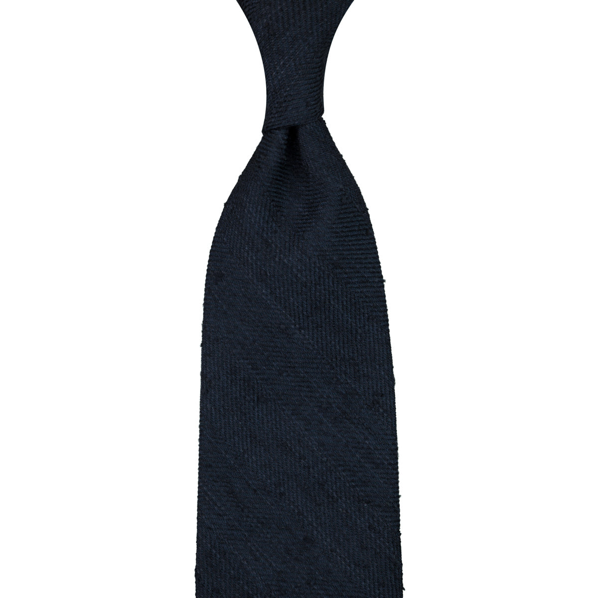 Big Herringbone Shantung Silk Tie - Navy