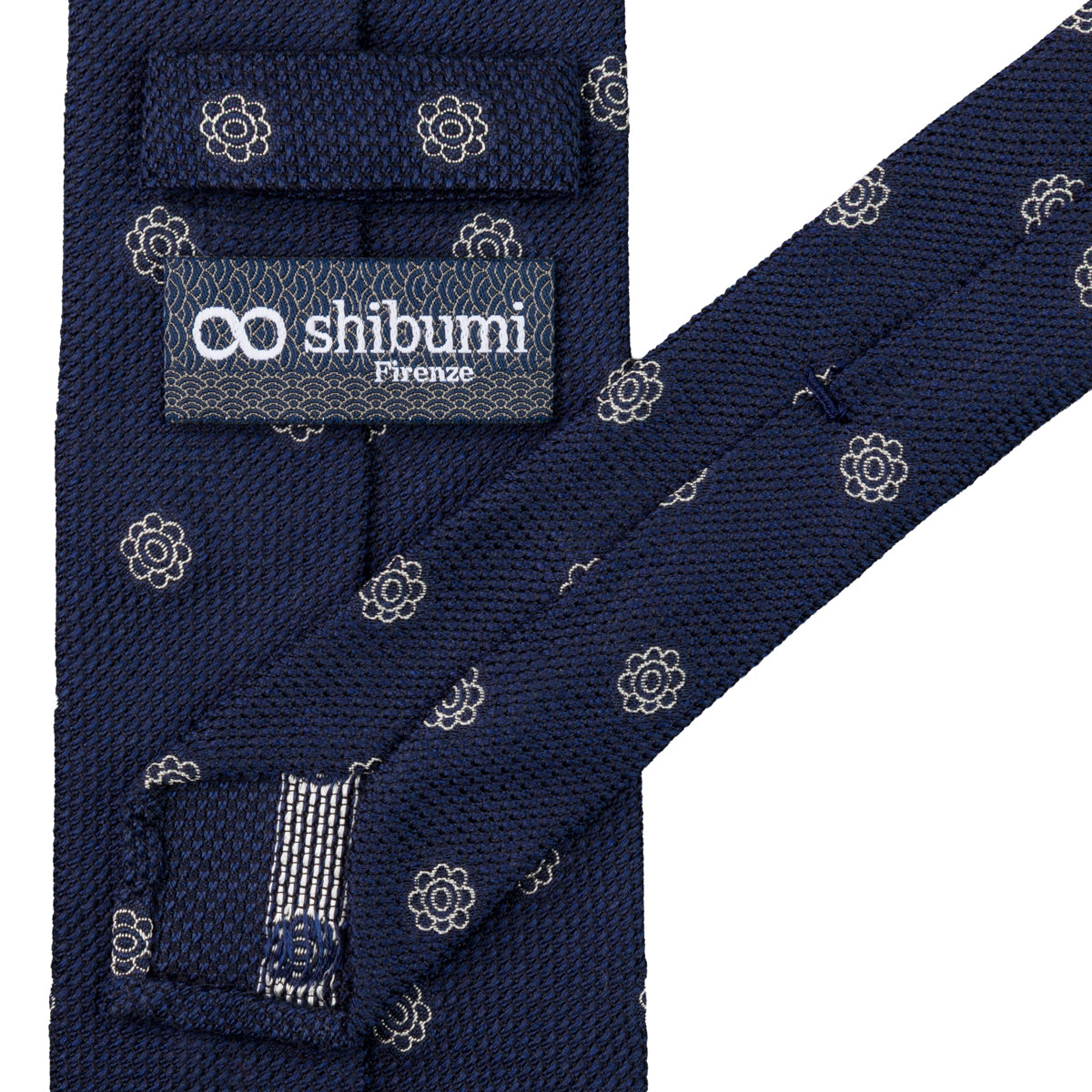 Shibumi-Flower Fina Grenadine Silk Tie - Navy