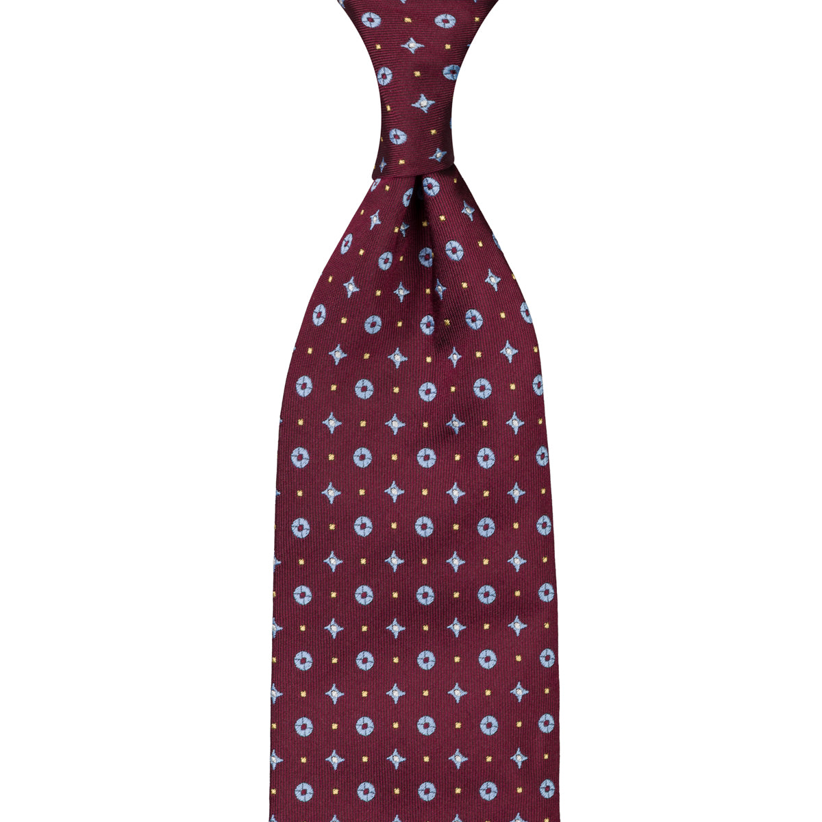 Floral Jacquard Silk Tie - Burgundy - Hand-Rolled