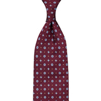 Floral Jacquard Silk Tie - Burgundy - Hand-Rolled