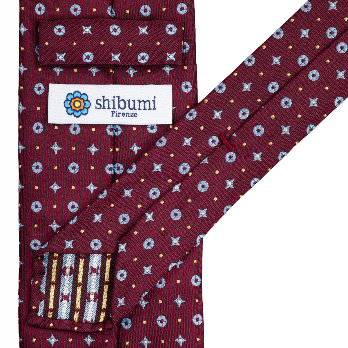 Floral Jacquard Silk Tie - Burgundy - Hand-Rolled
