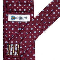 Floral Jacquard Silk Tie - Burgundy - Hand-Rolled