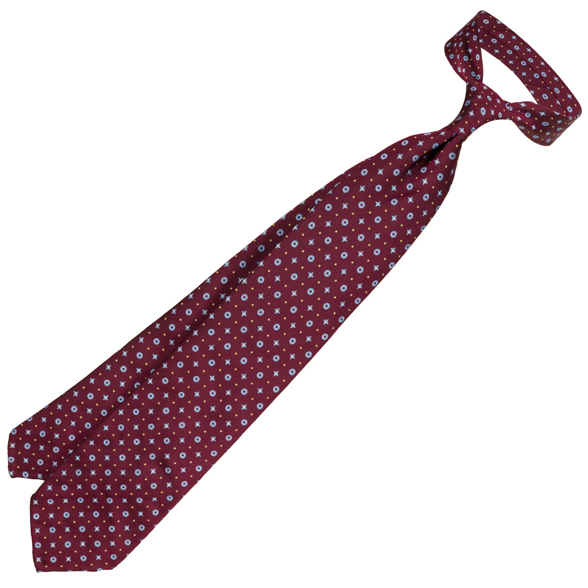 Floral Jacquard Silk Tie - Burgundy - Hand-Rolled