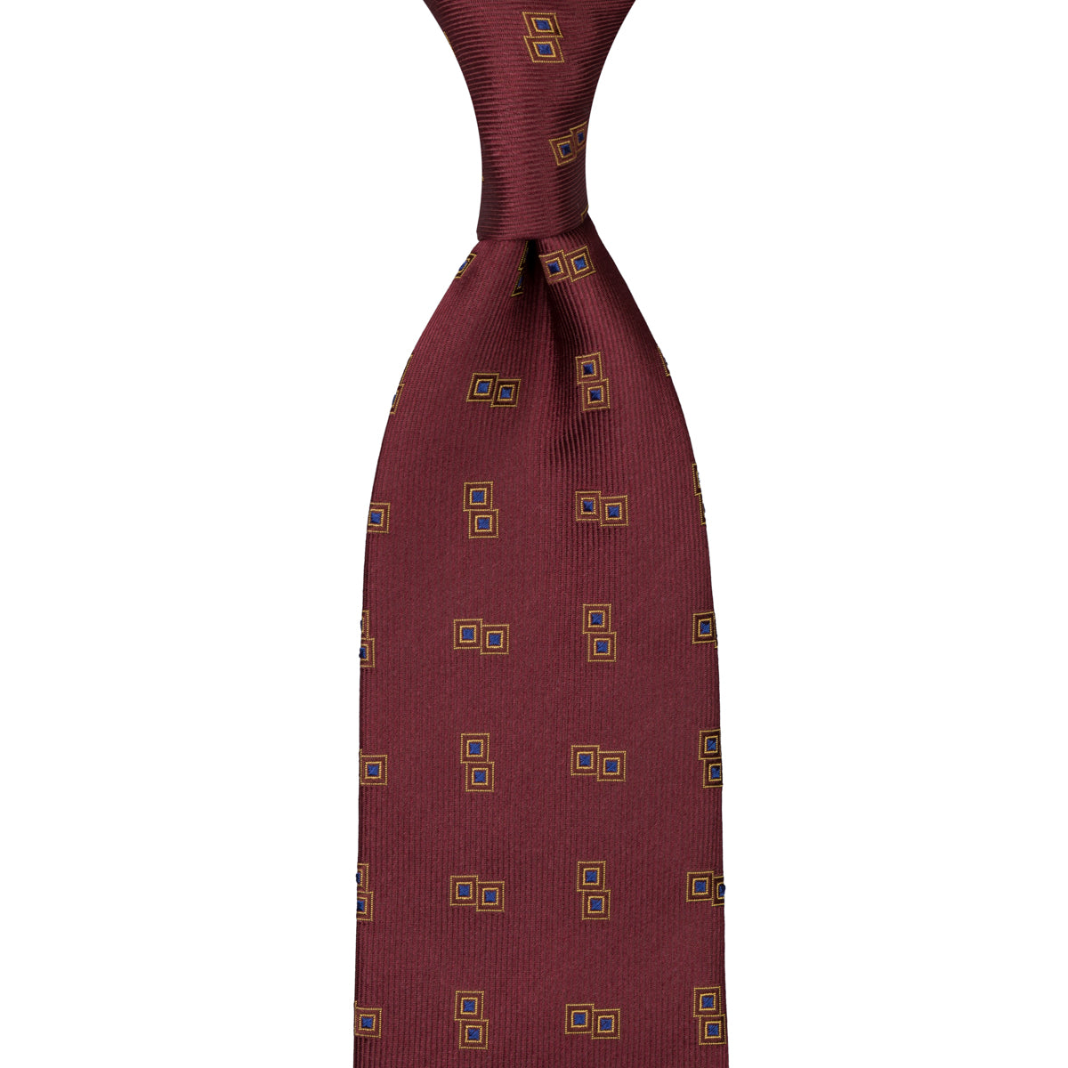 Geometrical Jacquard Silk Tie - Burgundy - Hand-Rolled