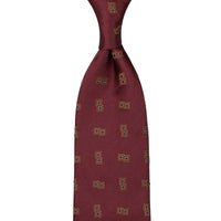Geometrical Jacquard Silk Tie - Burgundy - Hand-Rolled