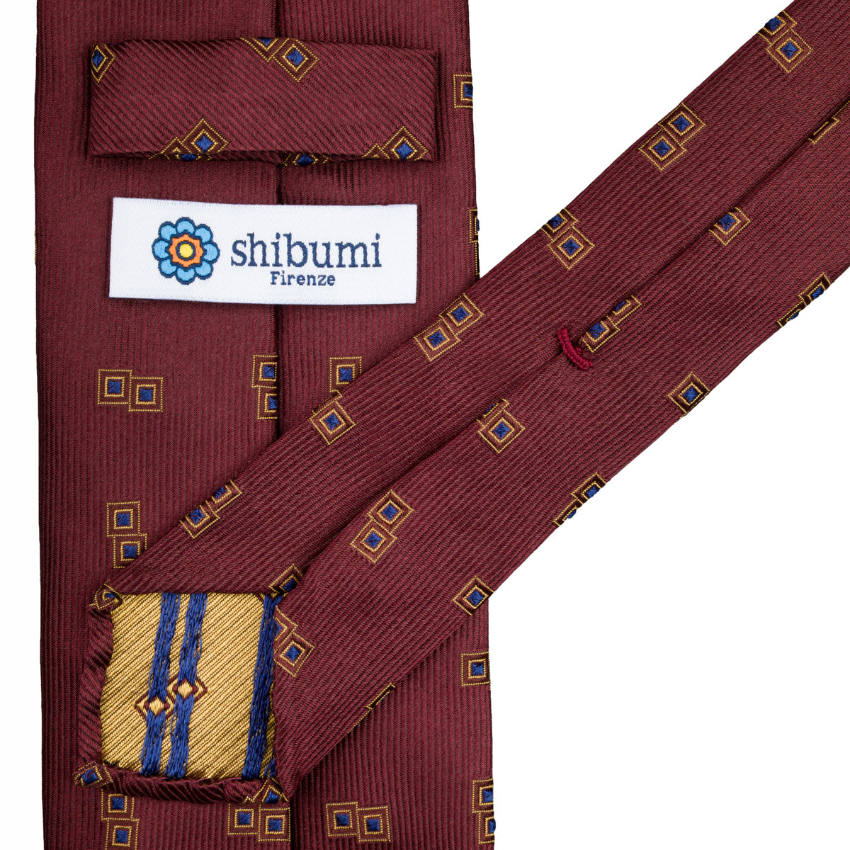Geometrical Jacquard Silk Tie - Burgundy - Hand-Rolled