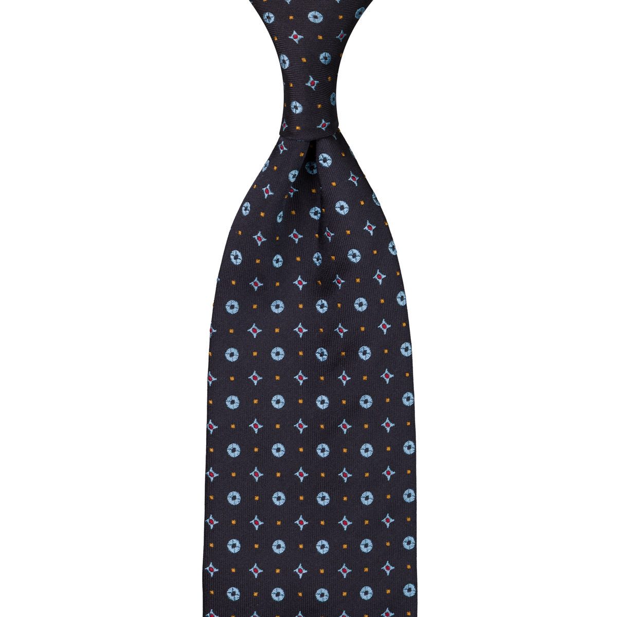 Floral Jacquard Silk Tie - Navy - Hand-Rolled