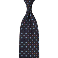 Floral Jacquard Silk Tie - Navy - Hand-Rolled