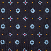 Floral Jacquard Silk Tie - Navy - Hand-Rolled