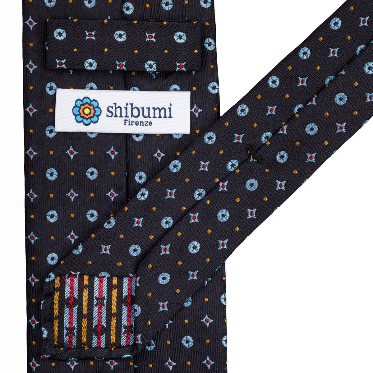 Floral Jacquard Silk Tie - Navy - Hand-Rolled