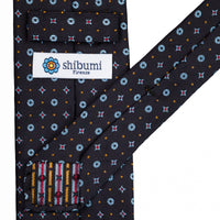 Floral Jacquard Silk Tie - Navy - Hand-Rolled