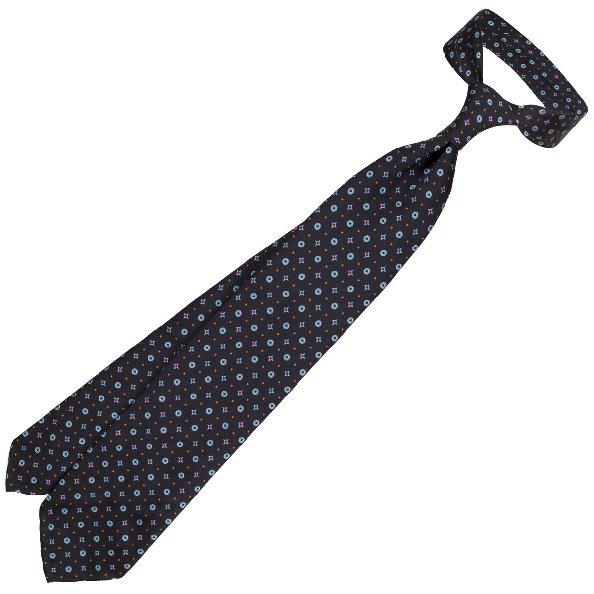 Floral Jacquard Silk Tie - Navy - Hand-Rolled