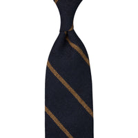 Striped Cashmere Tie - Navy - Hand-Rolled