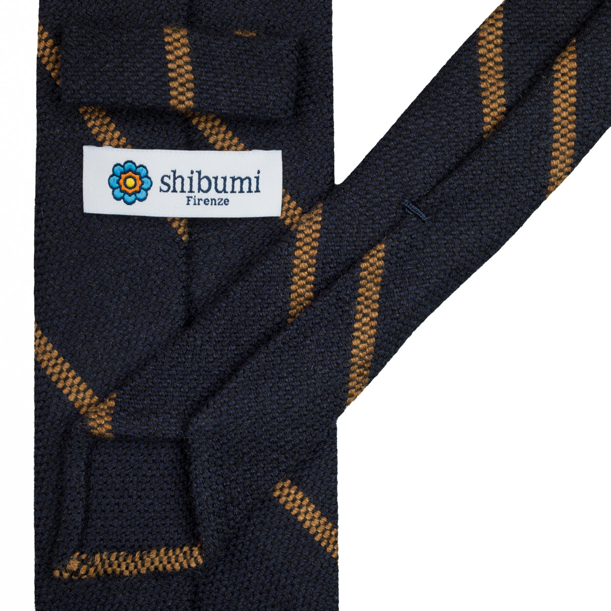 Striped Cashmere Tie - Navy - Hand-Rolled