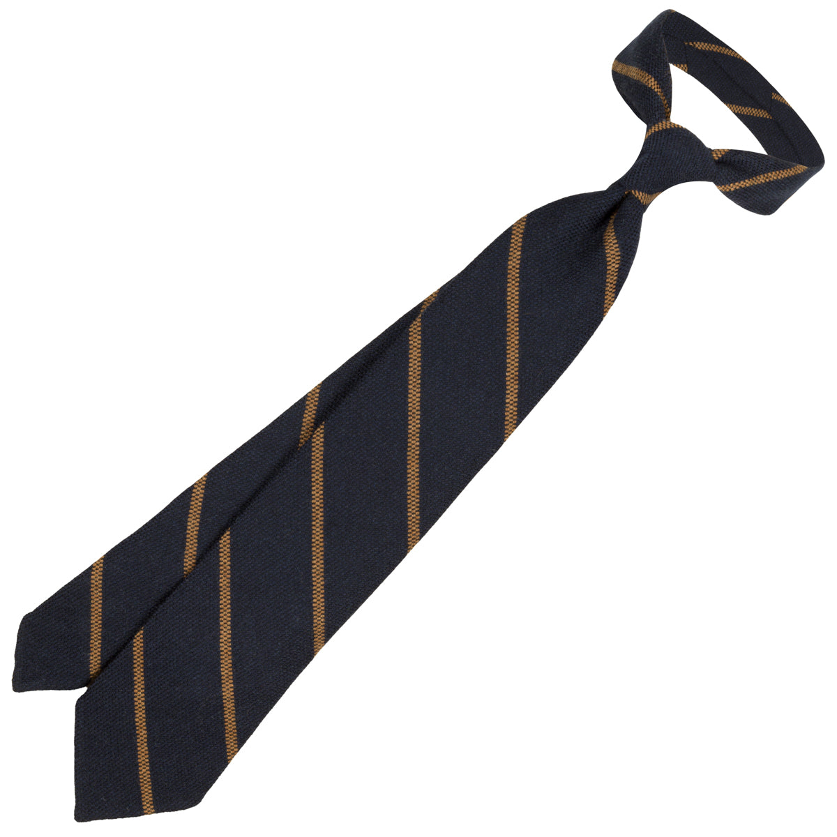 Striped Cashmere Tie - Navy - Hand-Rolled